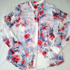Kut from the Kloth Floral Button Down Shirt - Red and Blue